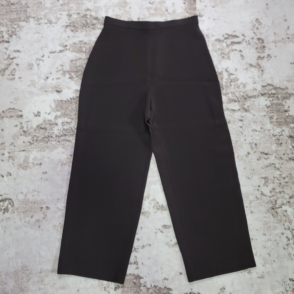 Eileen Fisher Italian Refined Wool Wide Leg Pant M Chocolate Brown Made in Italy